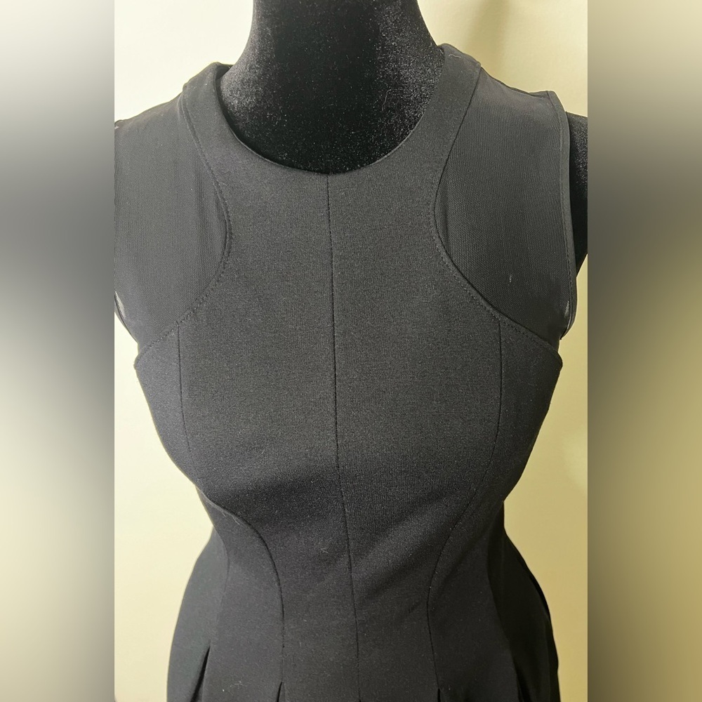Banana Republic black Mesh Ponte fit and flare sleeveless pleated dress small - Picture 4 of 9